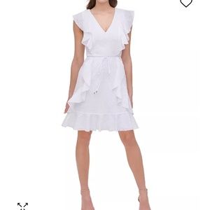 Tommy Hilfiger Flair-Dot Fit & Flare Dress White Size 18 Ruffles NWT